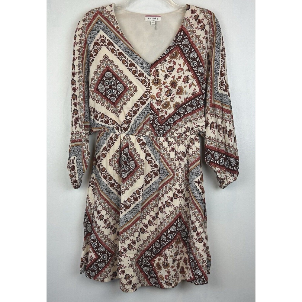 Dress Womens Small Print 3/4 Sleeve Mini Pullover Floral Office Career Event